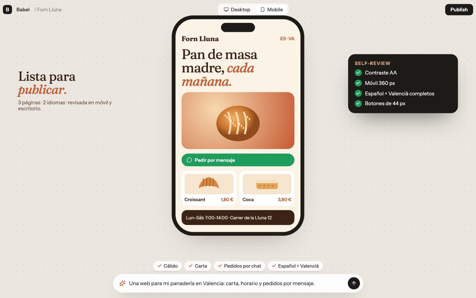Babel: A request typed in Spanish, with a short design interview