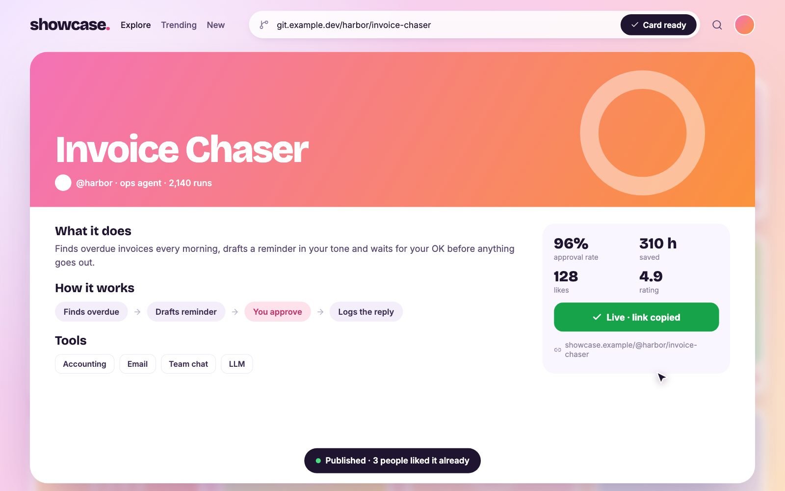 Showcase: A repository link pasted in