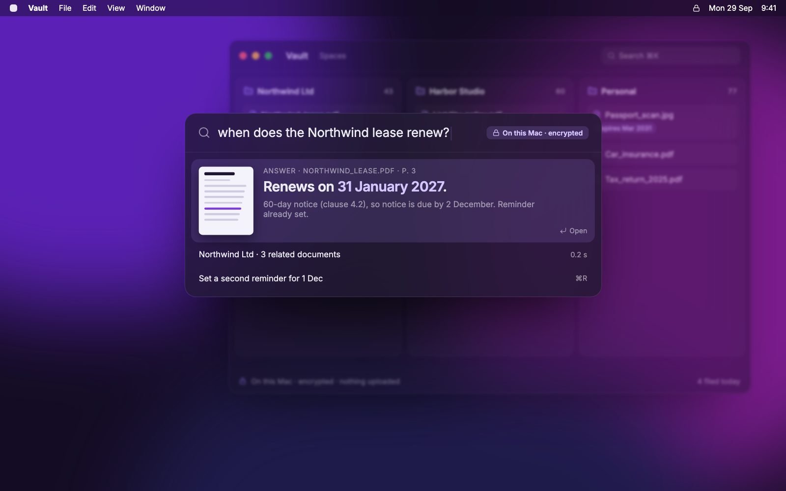 Vault: Documents dropped in and filed by company